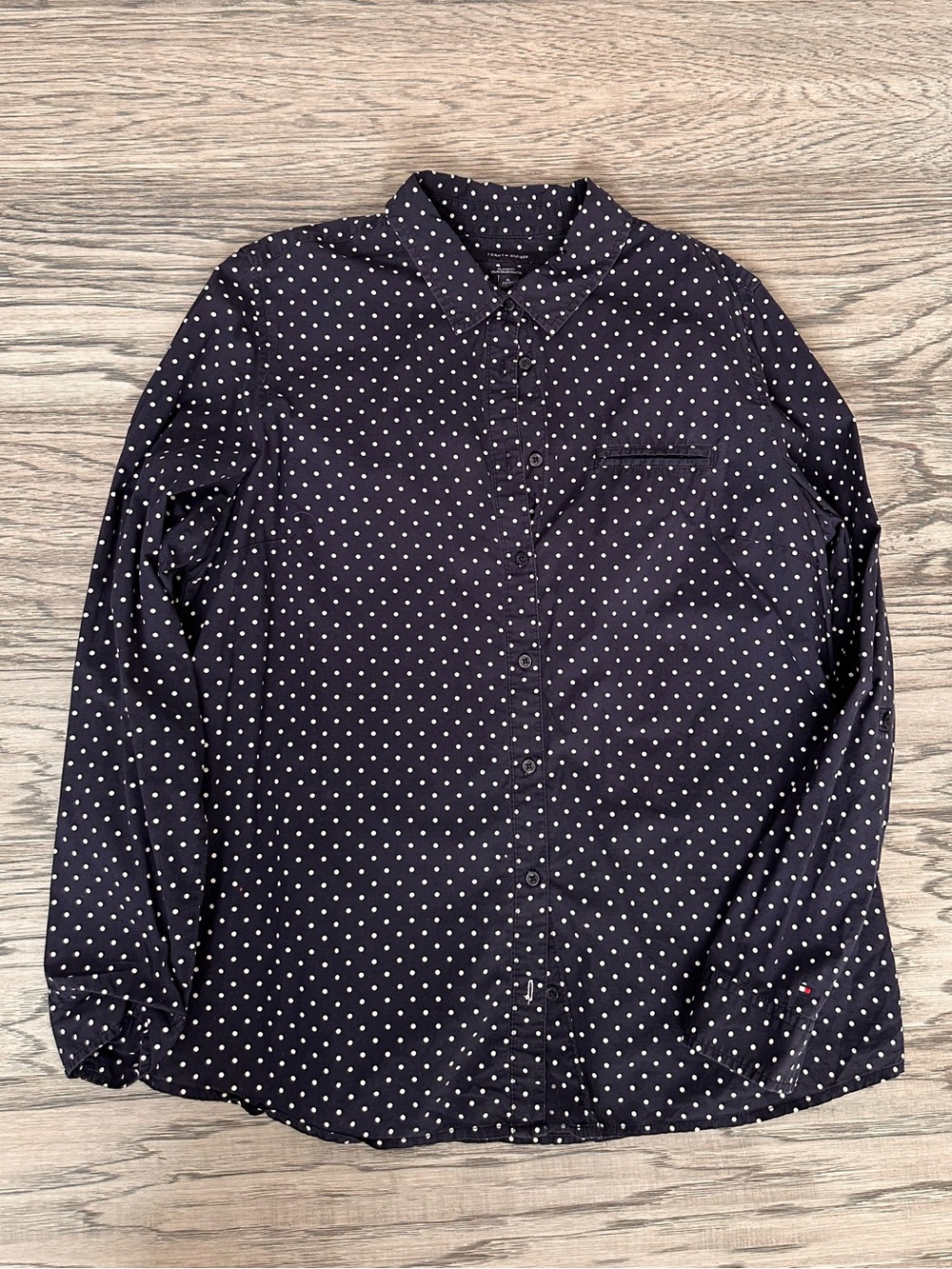 Tommy Hilfiger Navy Blue Polka Dot Button-Down Shirt